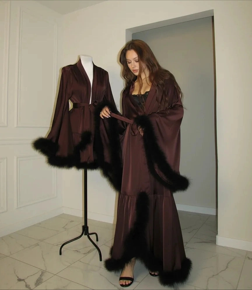 Feather Trim Lingerie Robe