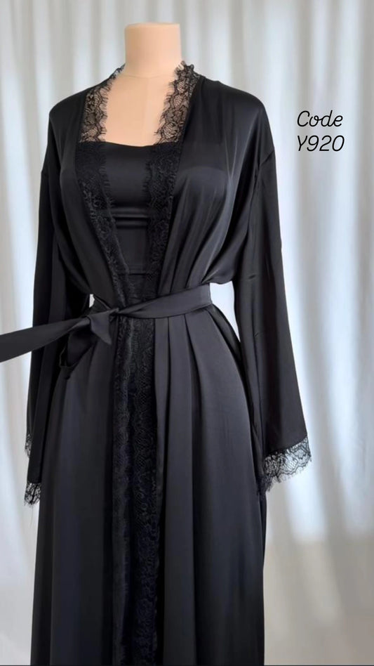 Elegant Black Lace Lingerie Robe