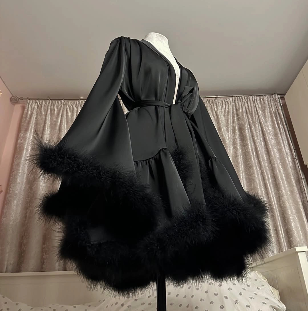 Feather Trim Lingerie Robe