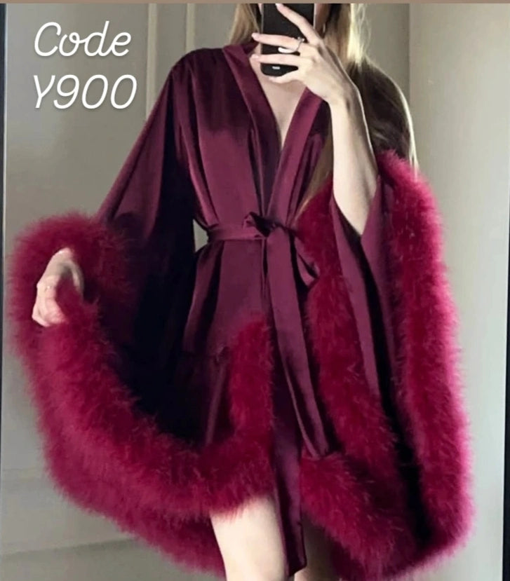 Feather Trim Lingerie Robe