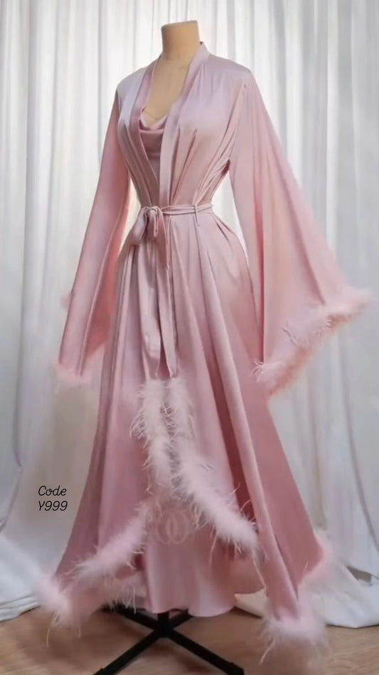 Feather Satin babydoll and Robe