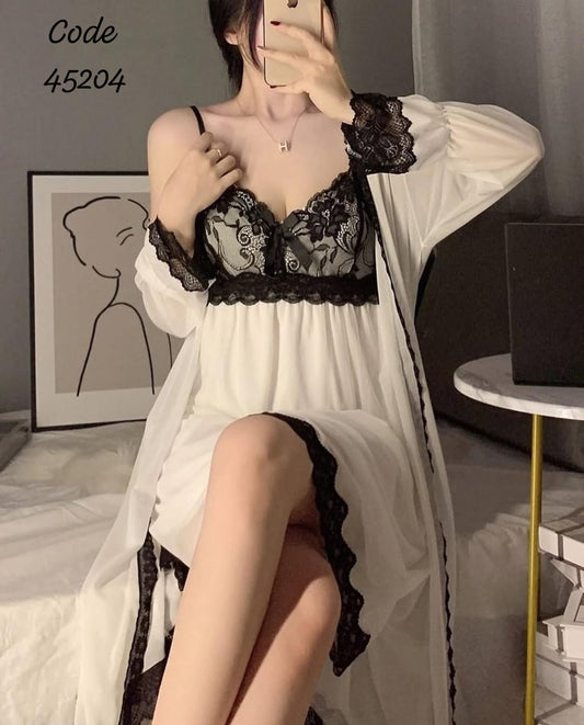Chiffon baby doll with robe