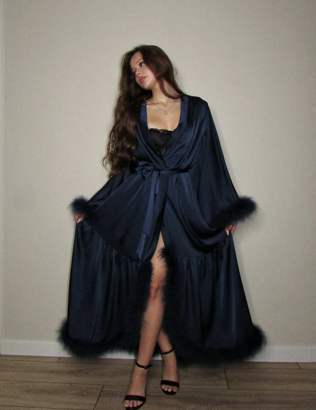 Feather Satin Robe