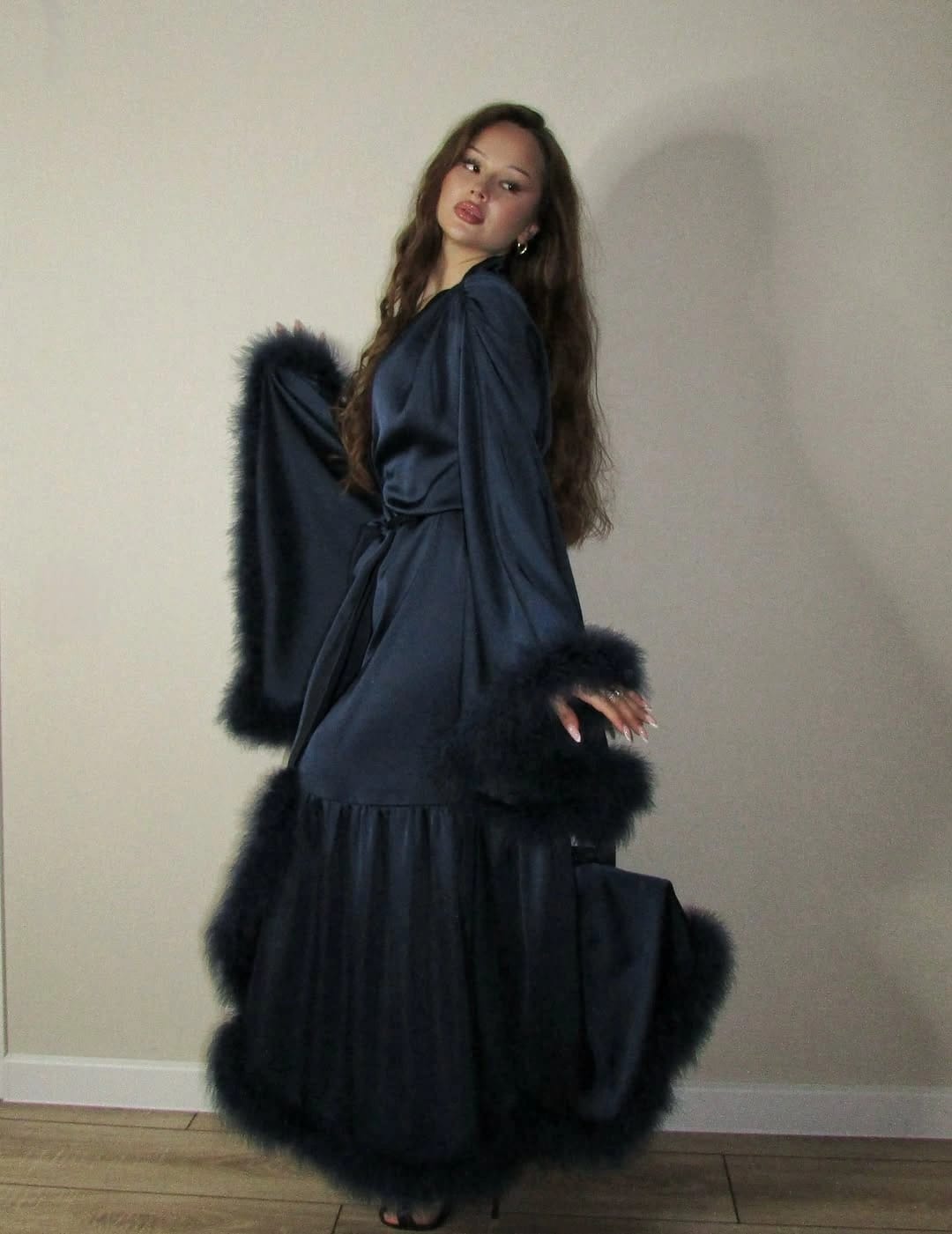 Feather Satin Robe
