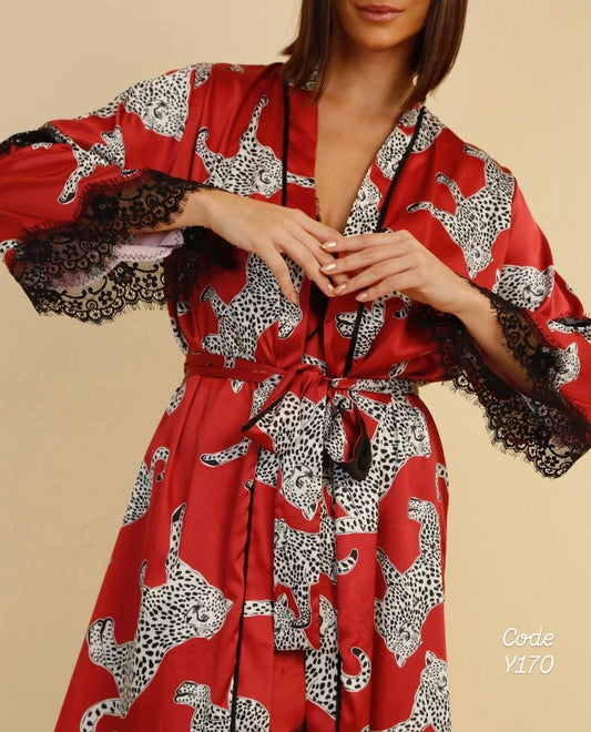 Satin Robe & Lace Slip Dress Set