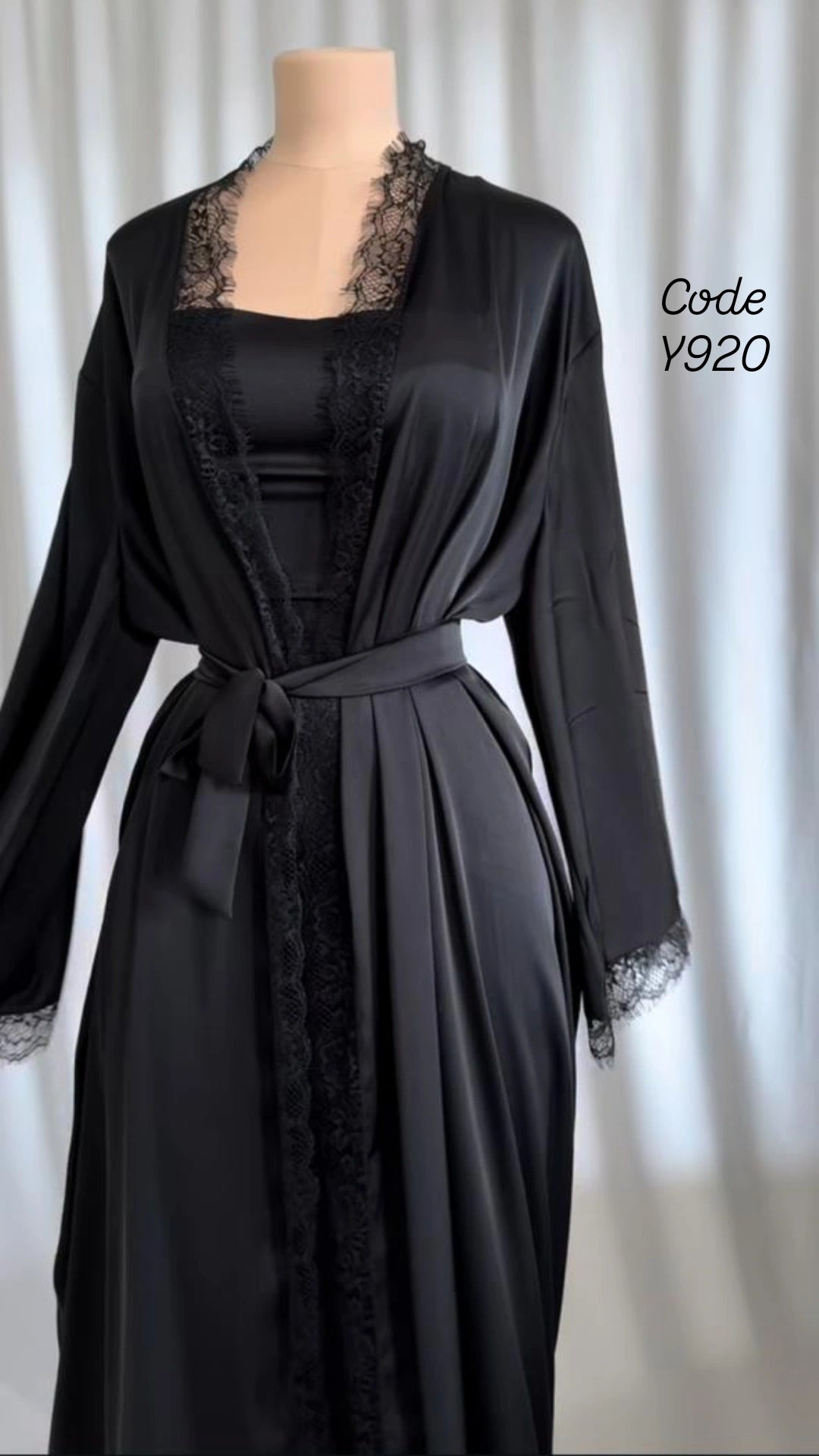 Elegant Black Lace Lingerie Robe